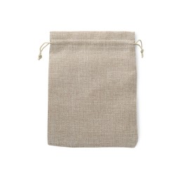 Photo of One burlap bag isolated on white, top view