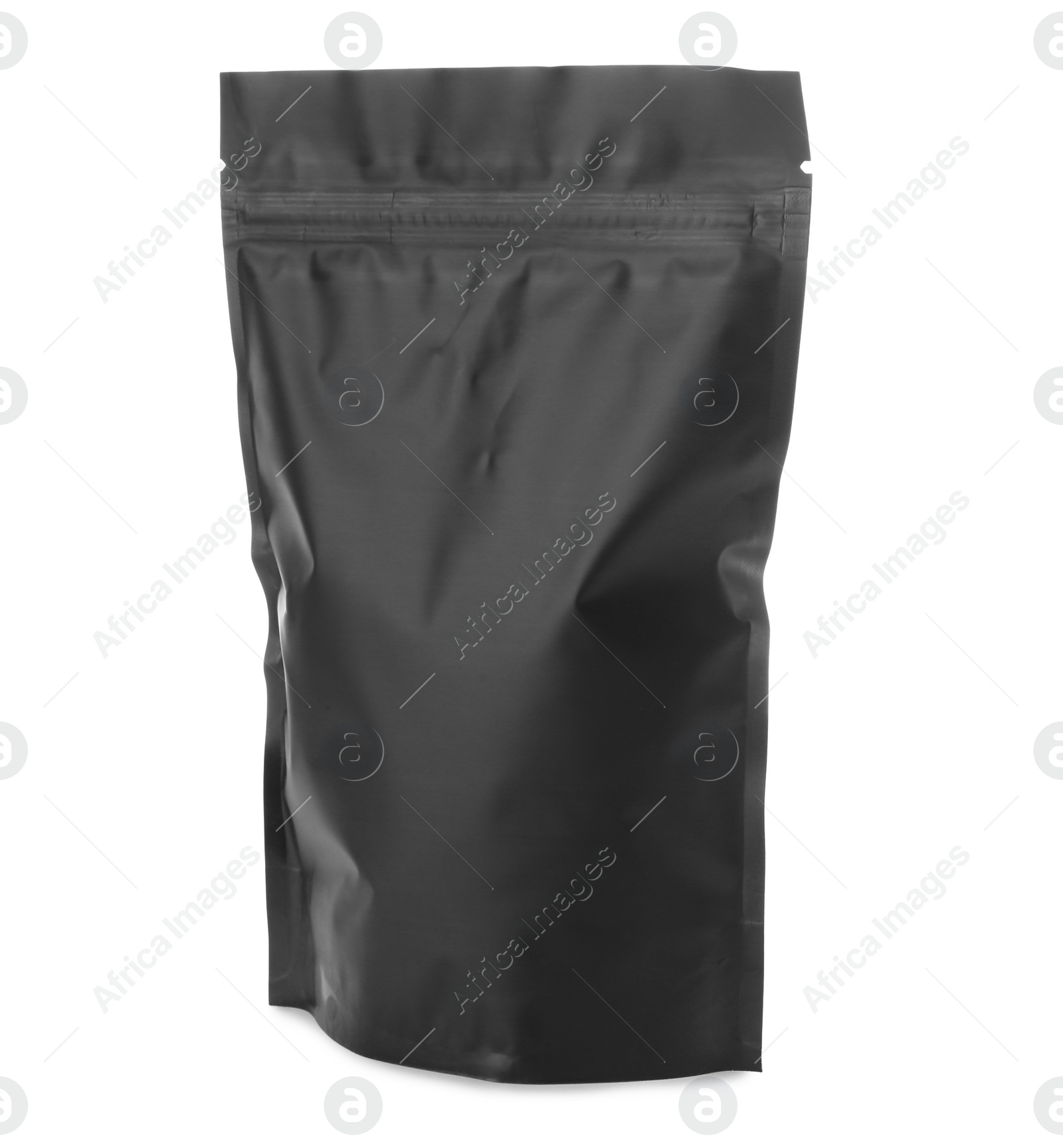 Photo of Black resealable foil package isolated on white