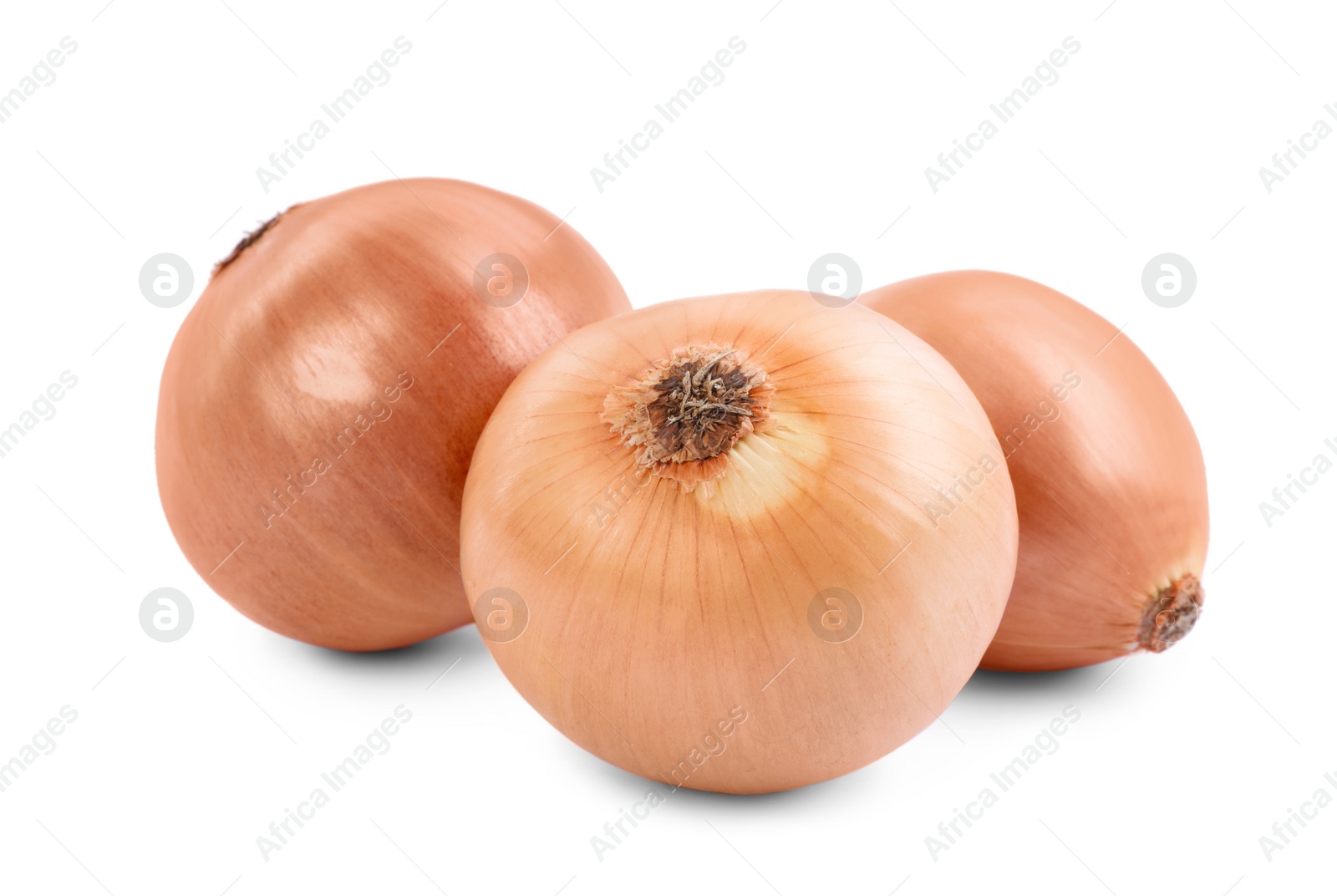 Photo of Yellow tasty fresh onions isolated on white