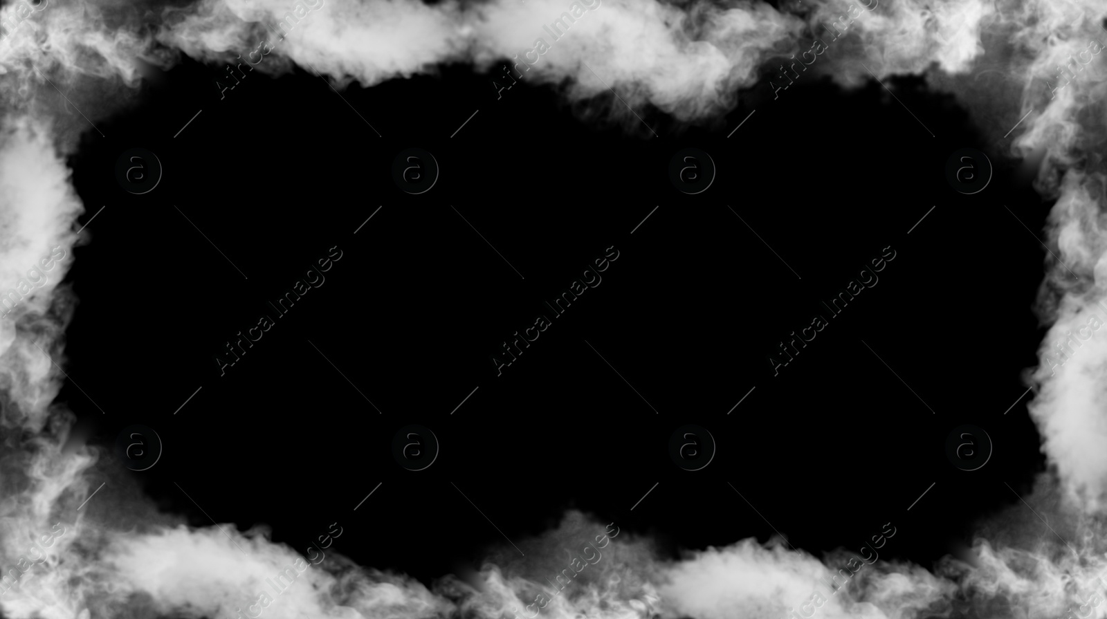 Image of Frame of smoke on black background, space for text. Banner design