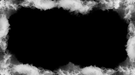 Image of Frame of smoke on black background, space for text. Banner design