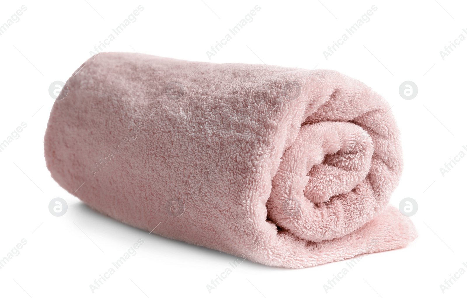 Photo of Rolled soft terry towel on white background