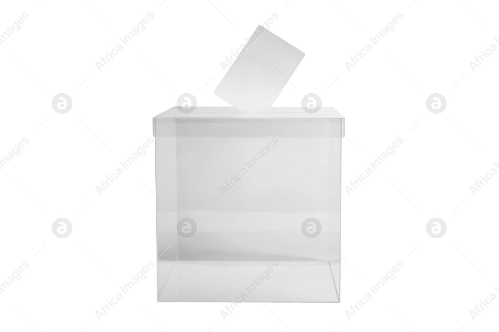 Photo of Ballot box with vote on white background. Election time