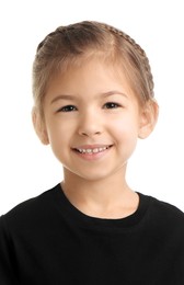 Image of Passport photo. Portrait of girl on white background