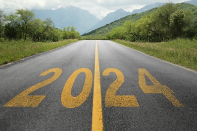 Start of new 2023 year. Asphalt road with numbers