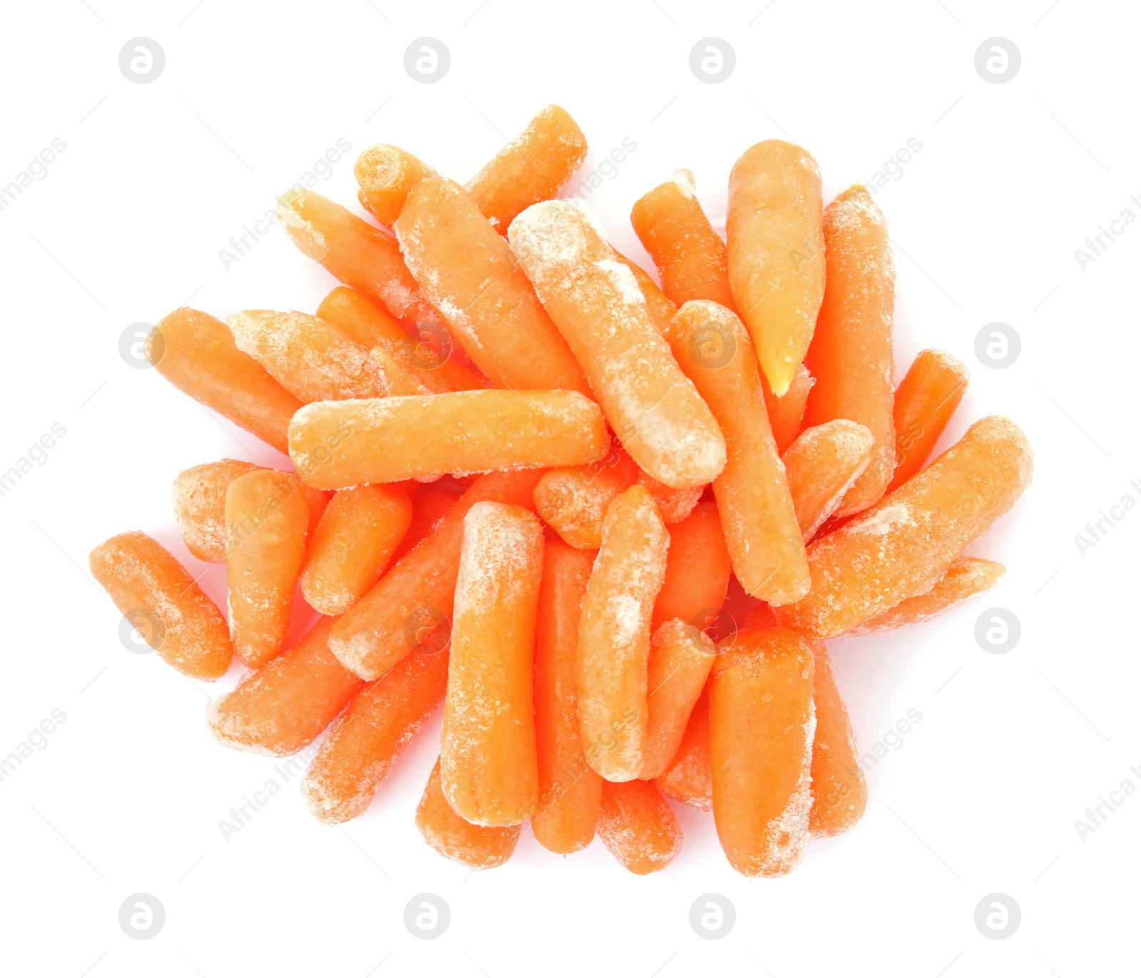 Photo of Frozen carrots on white background. Vegetable preservation
