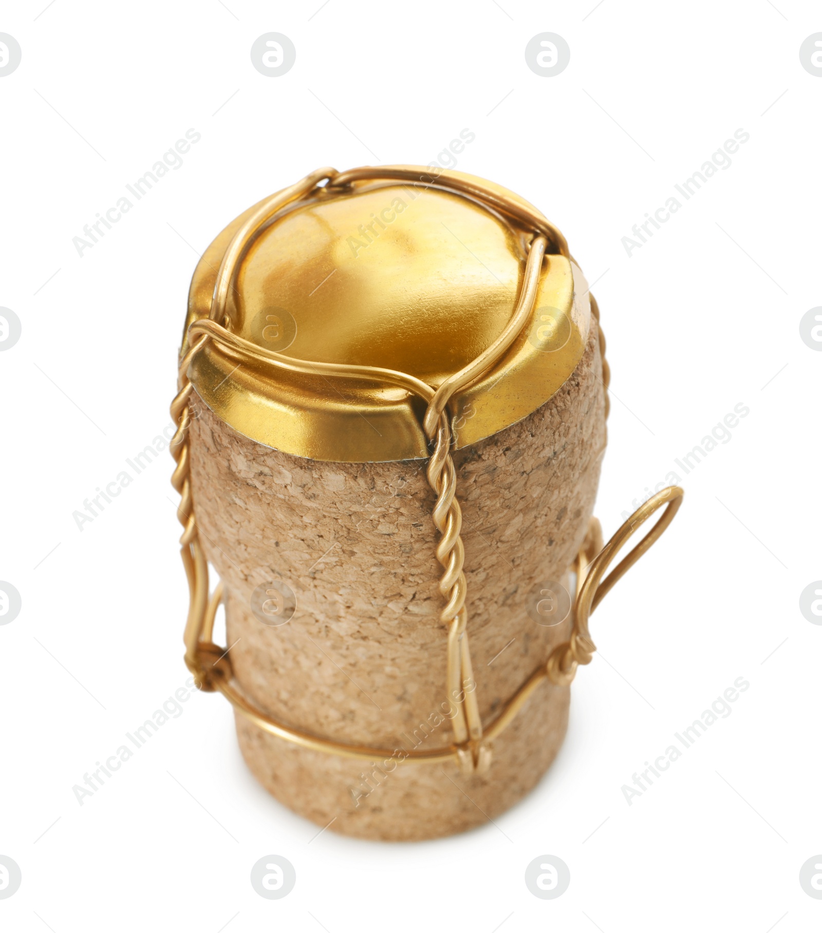 Photo of Cork of sparkling wine and muselet cap isolated on white