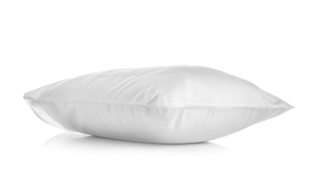 Photo of Clean soft bed pillow on white background