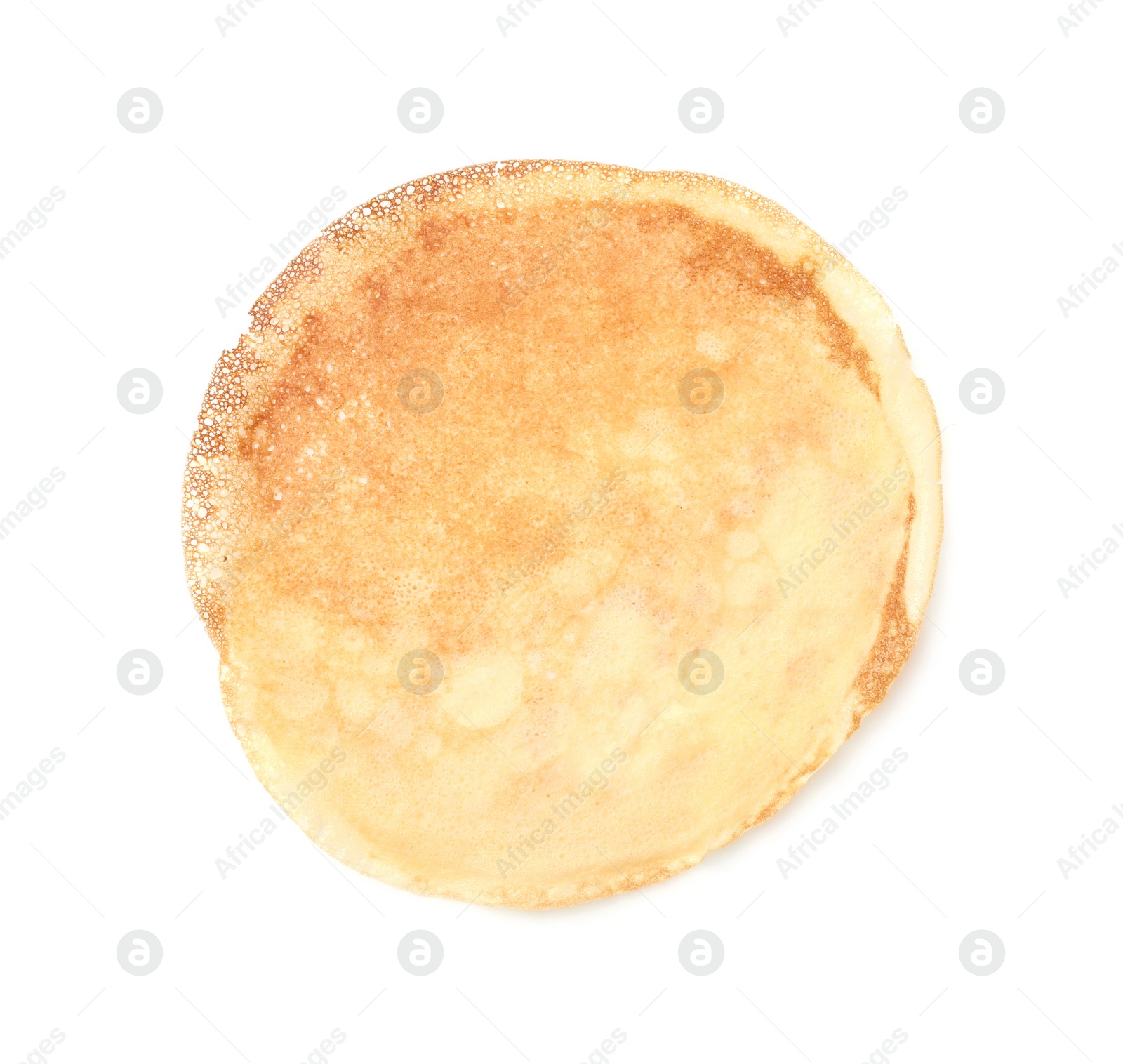 Photo of One delicious crepe isolated on white, top view