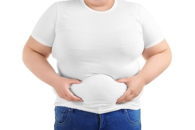 Overweight woman on white background