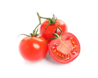 Fresh organic cherry tomatoes isolated on white