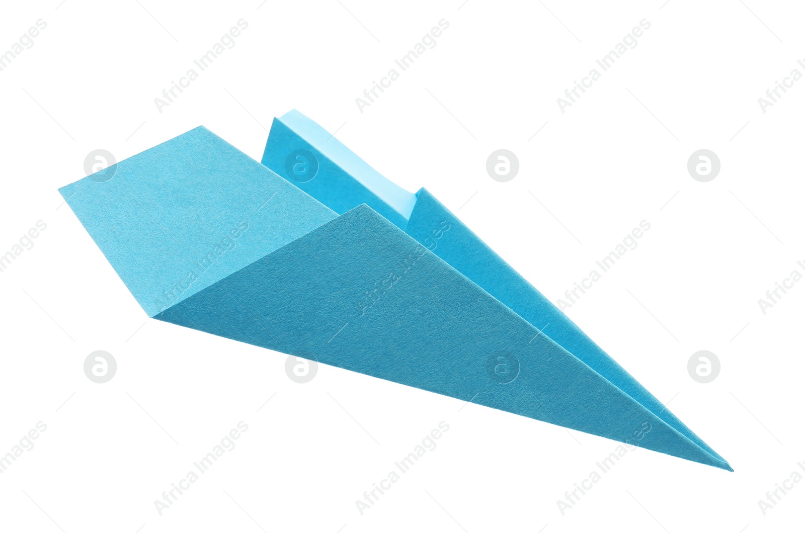 Photo of Handmade light blue paper plane isolated on white