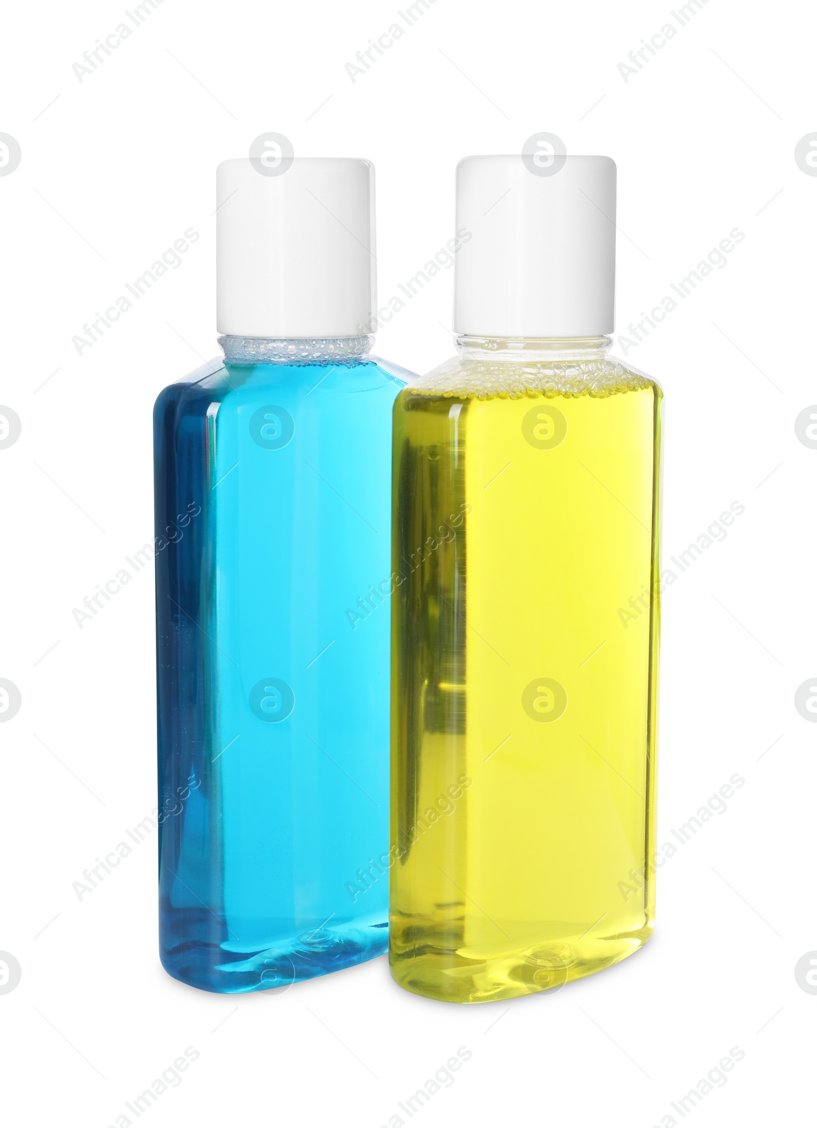 Photo of Two bottles of mouthwash isolated on white