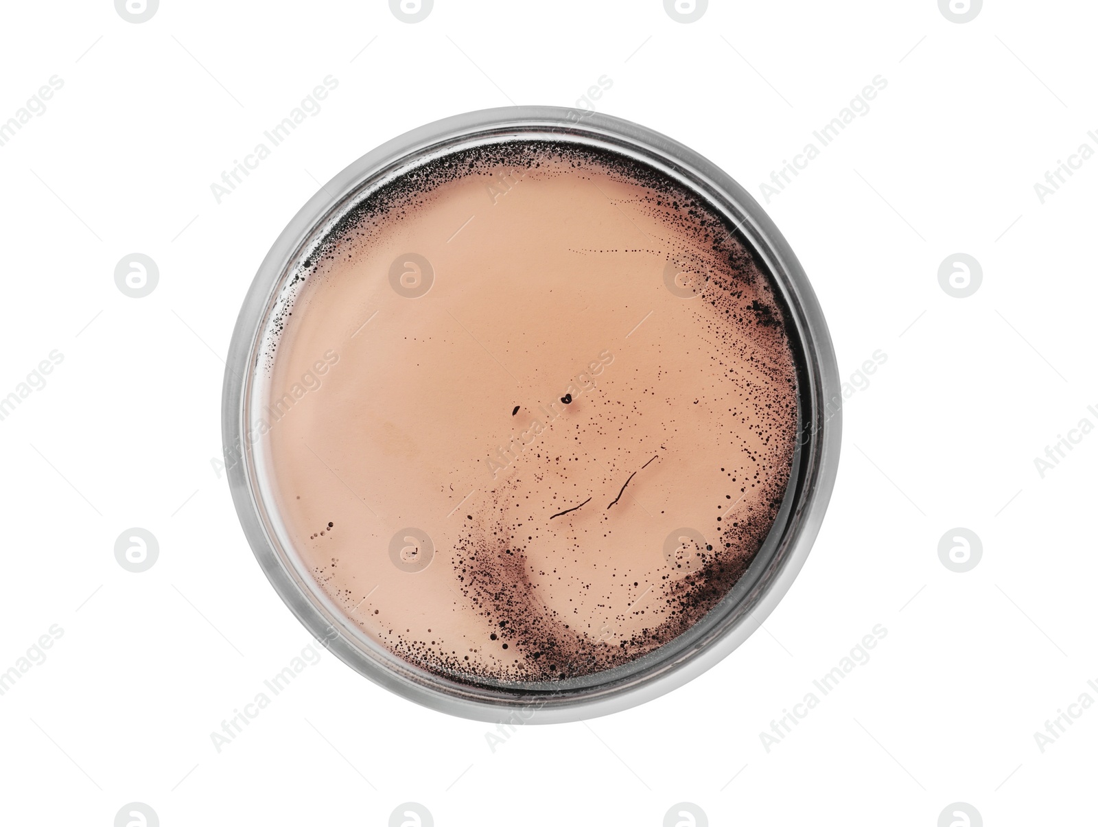 Photo of Petri dish with bacteria colony isolated on white, top view