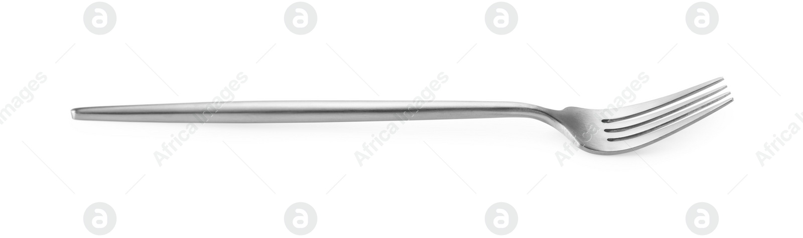 Photo of One shiny silver fork isolated on white