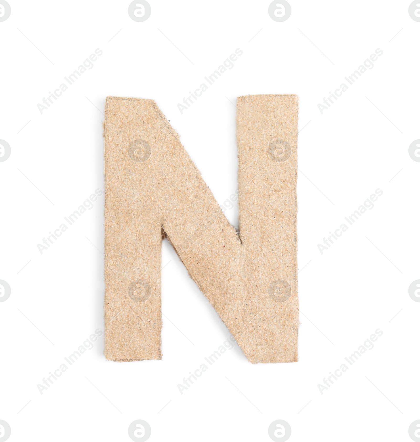 Photo of Letter N made of cardboard isolated on white