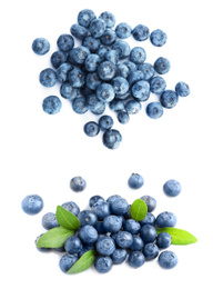 Image of Piles of fresh blueberries on white background