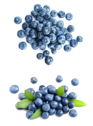 Piles of fresh blueberries on white background