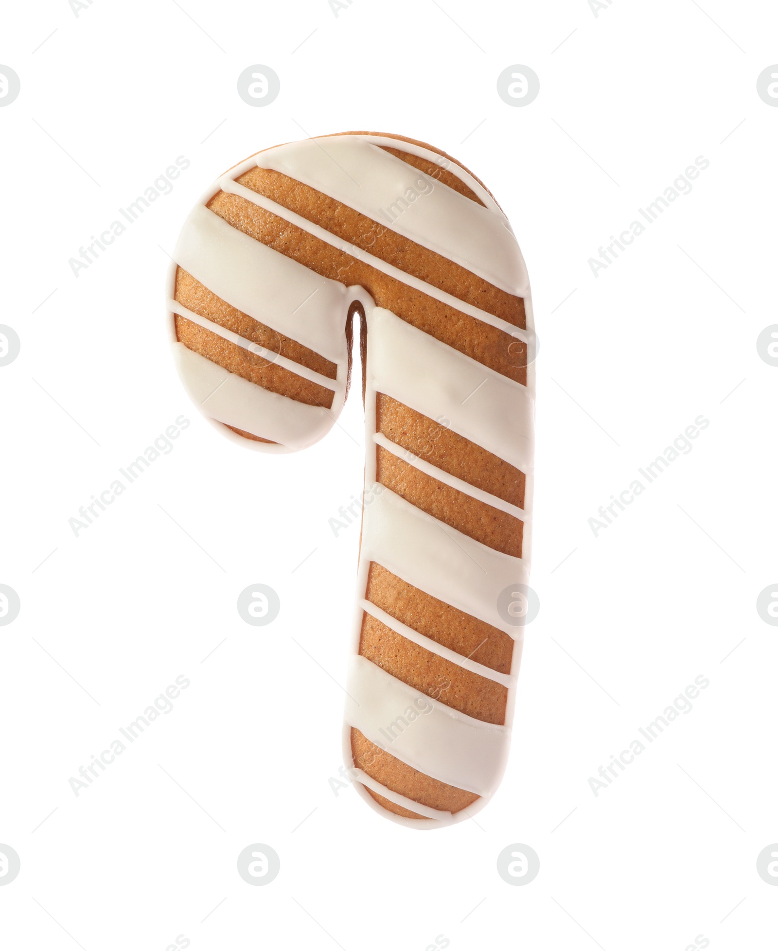 Photo of Candy cane shaped Christmas cookie isolated on white