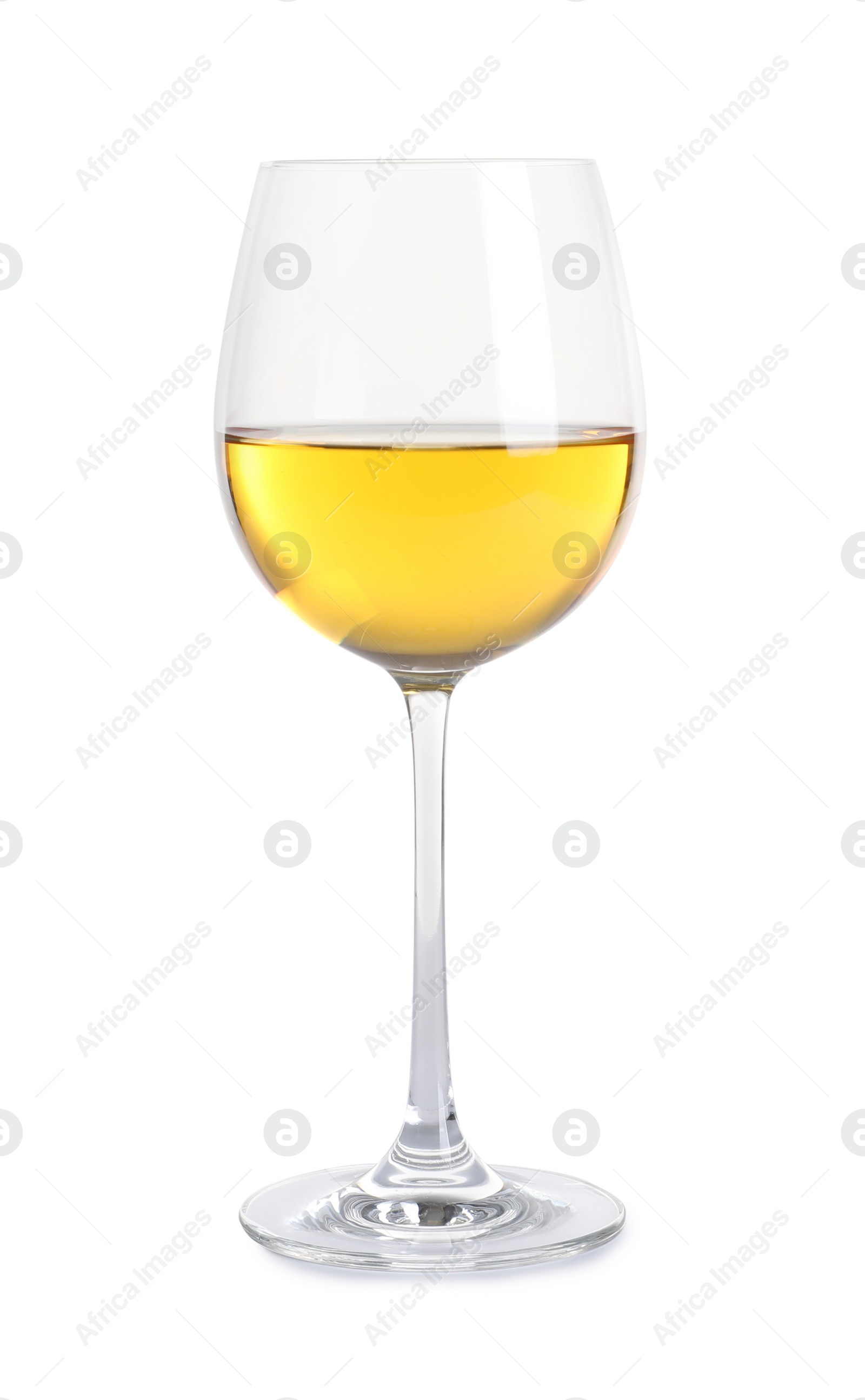 Photo of Glass of delicious expensive wine on white background