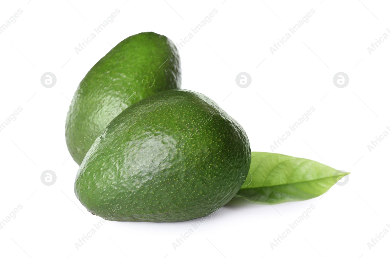 Photo of Tasty fresh ripe avocados isolated on white