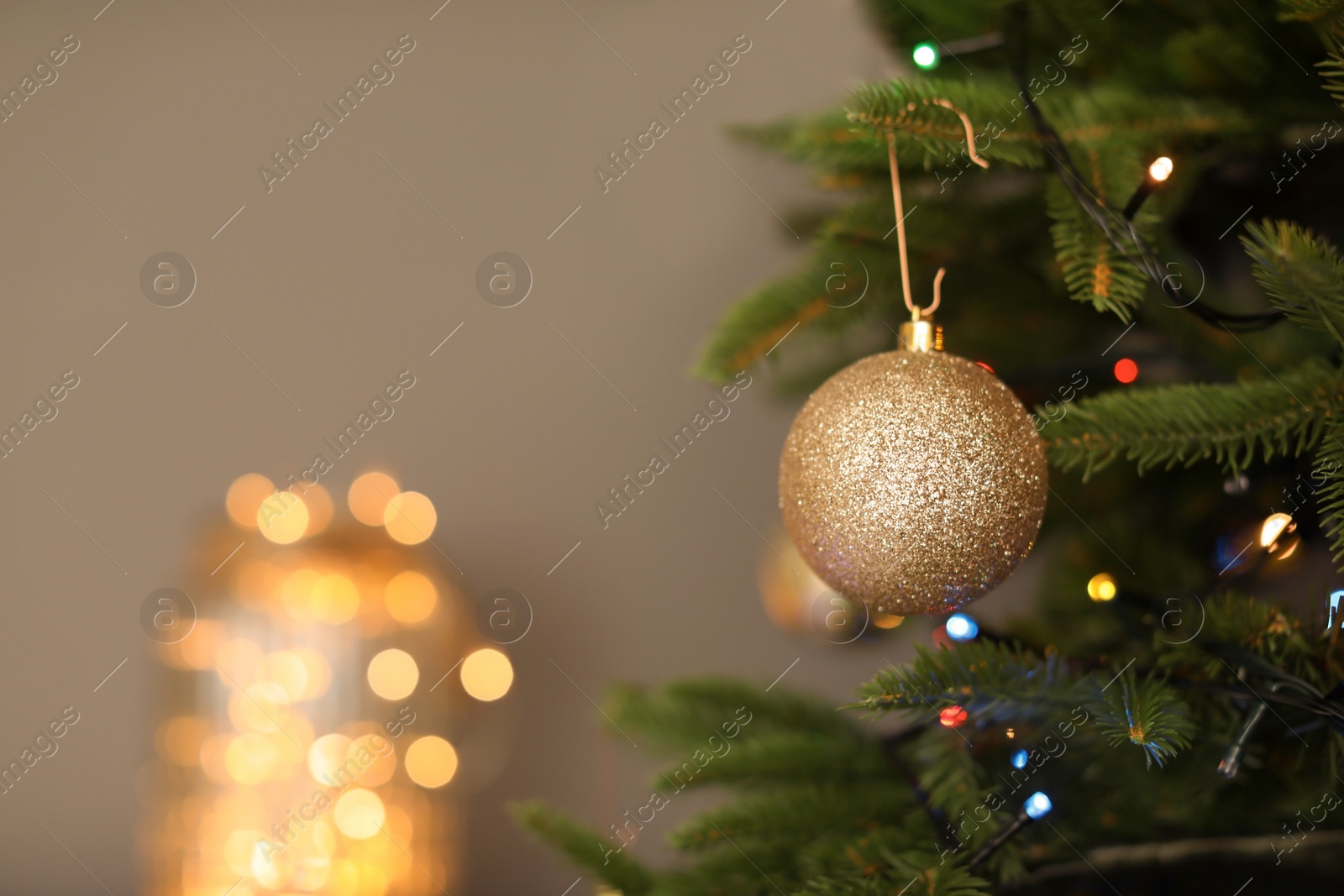 Photo of Christmas tree with stylish decor indoors, closeup