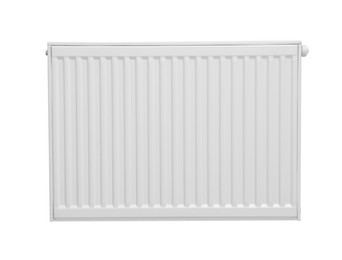 Modern panel radiator on white background. Heating system