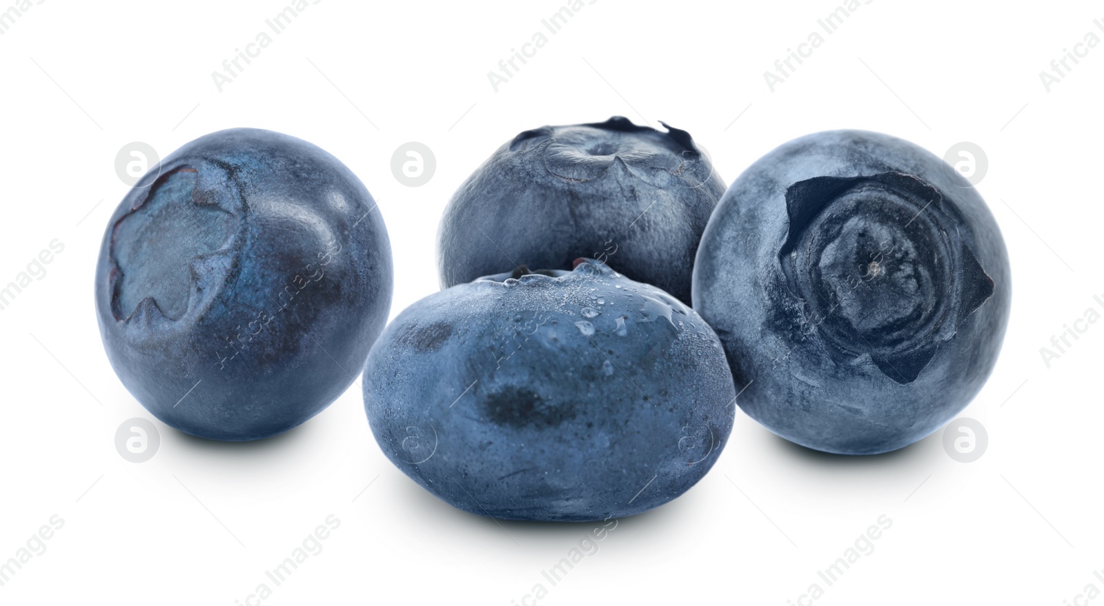 Image of Whole ripe blueberries on white background. Banner design