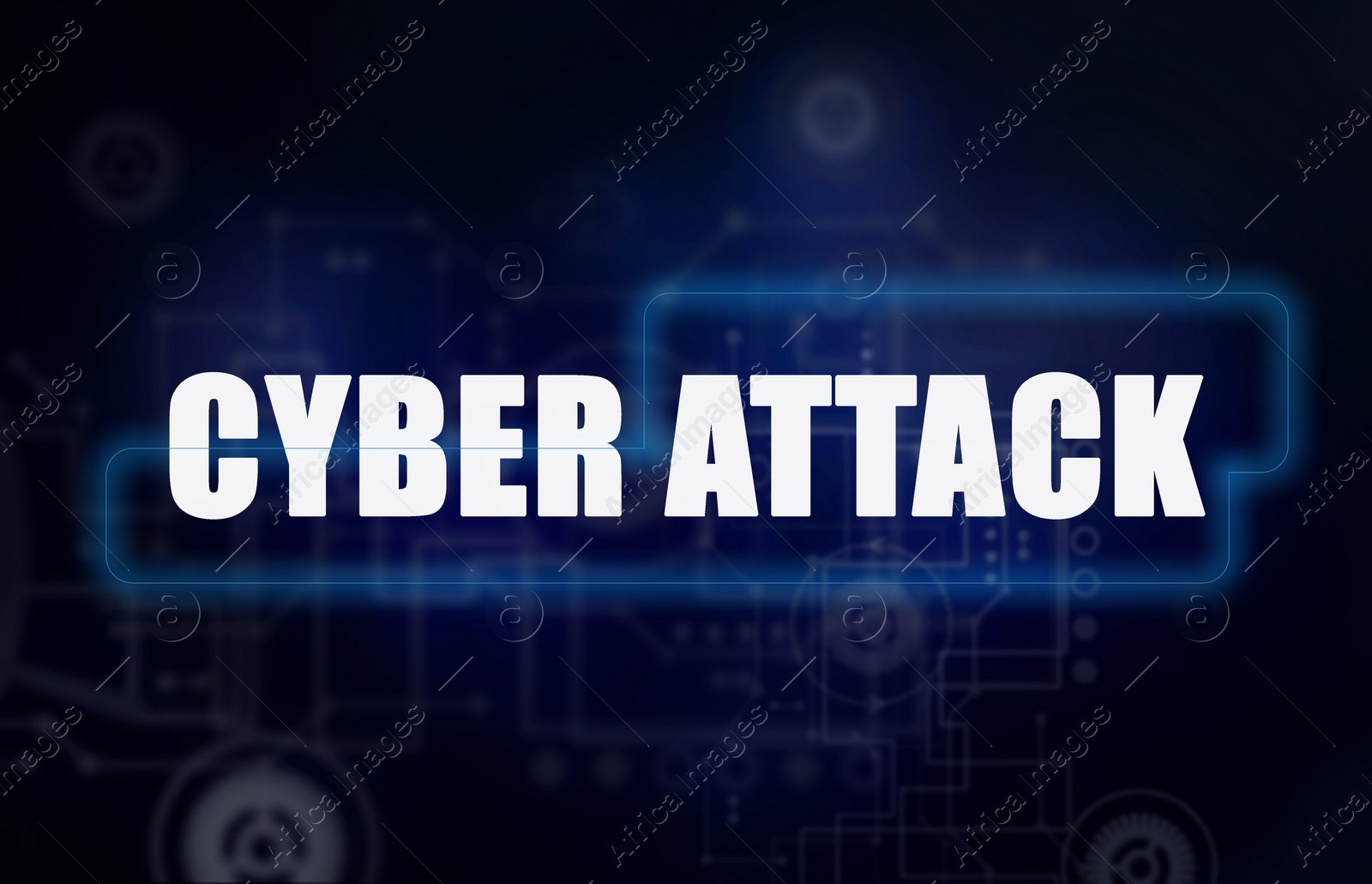 Illustration of Phrase Cyber attack and digital schemes on background