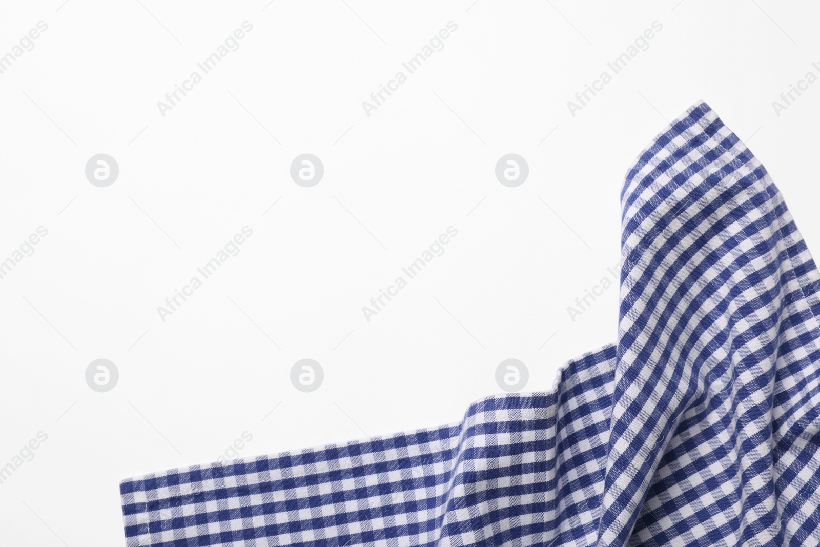 Photo of Blue checkered tablecloth on white background, top view