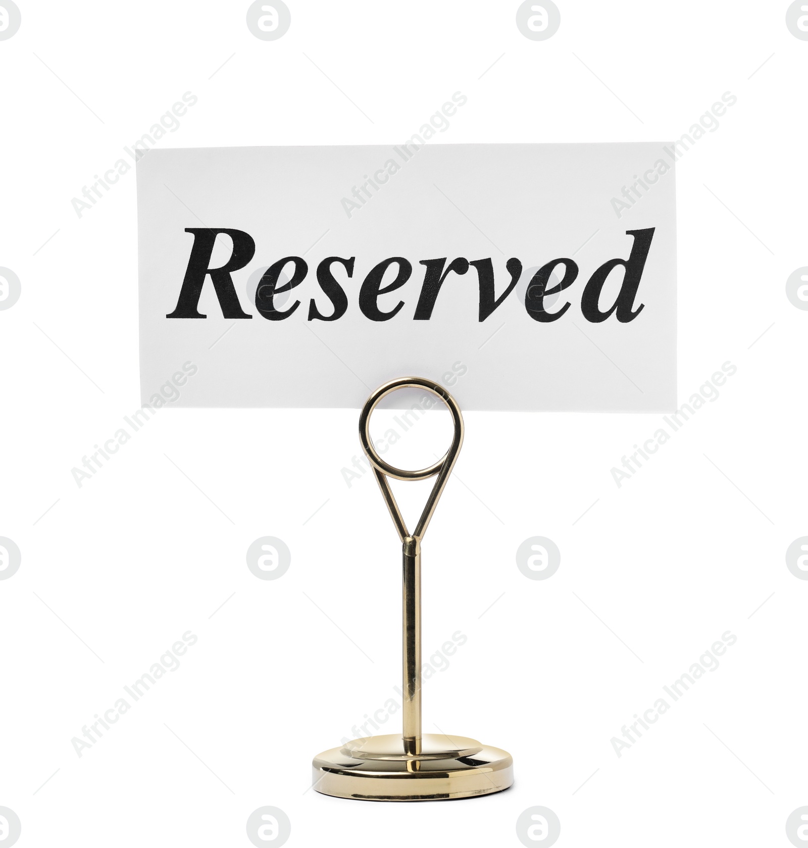 Photo of Elegant sign Reserved isolated on white. Table setting element