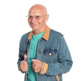 Photo of Portrait of elderly man on white background