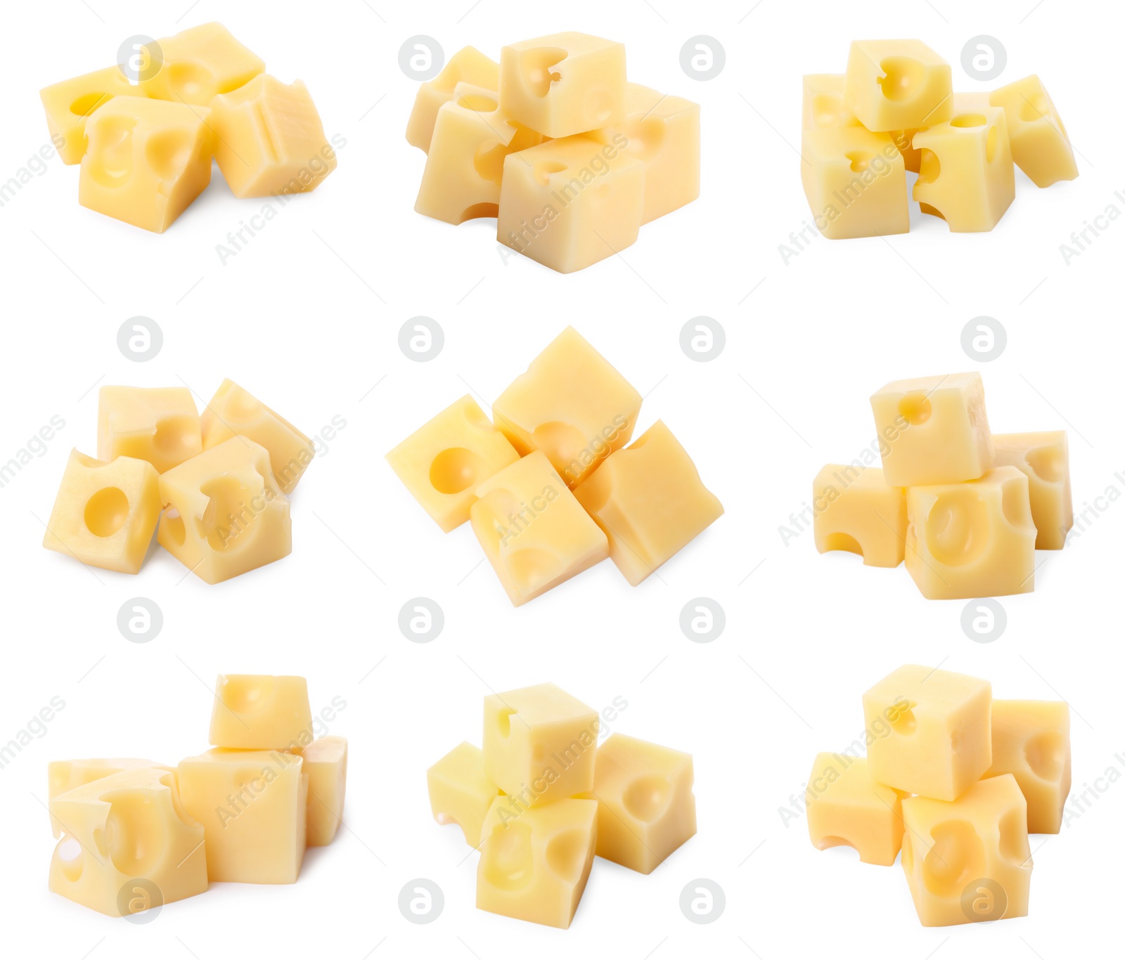 Image of Fresh cheese isolated on white, set of pieces