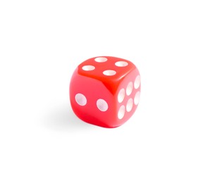 One red game dice isolated on white