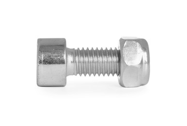 Metal socket bolt with nut isolated on white