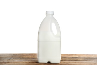 Gallon bottle of milk on wooden table