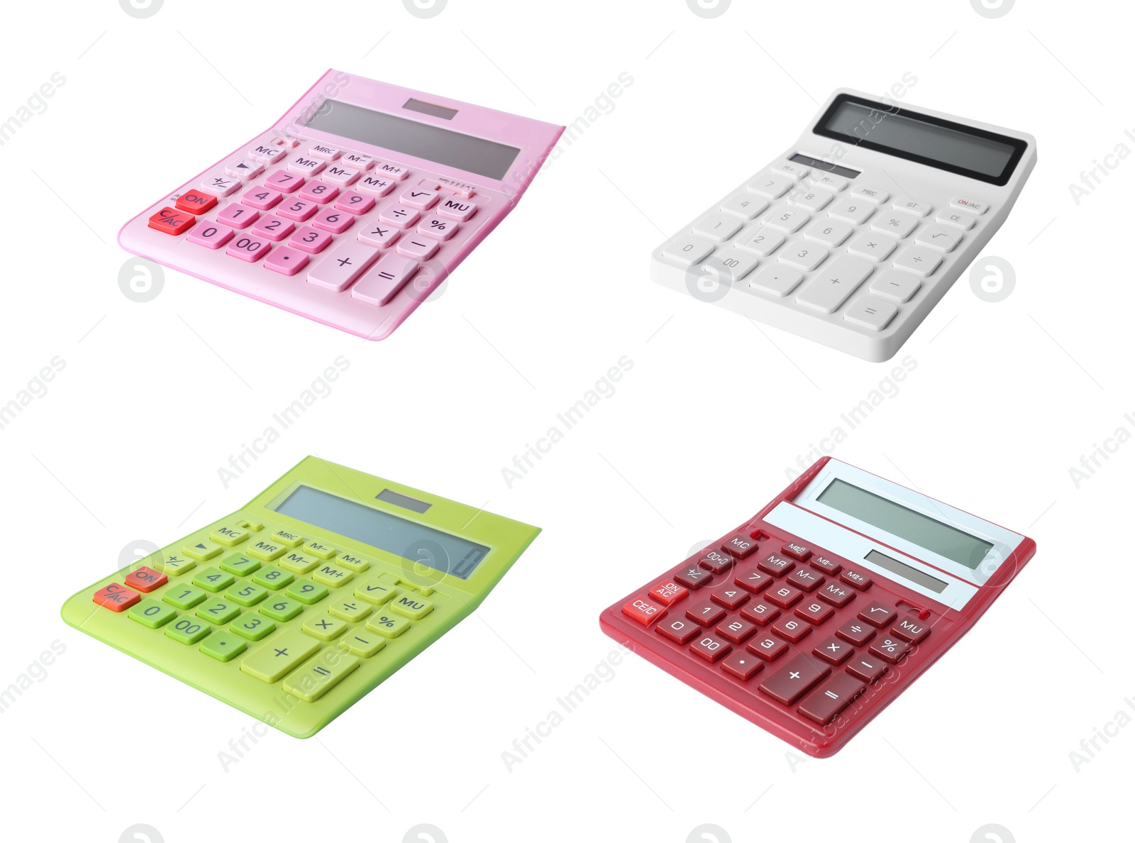 Image of Set of different calculators on white background