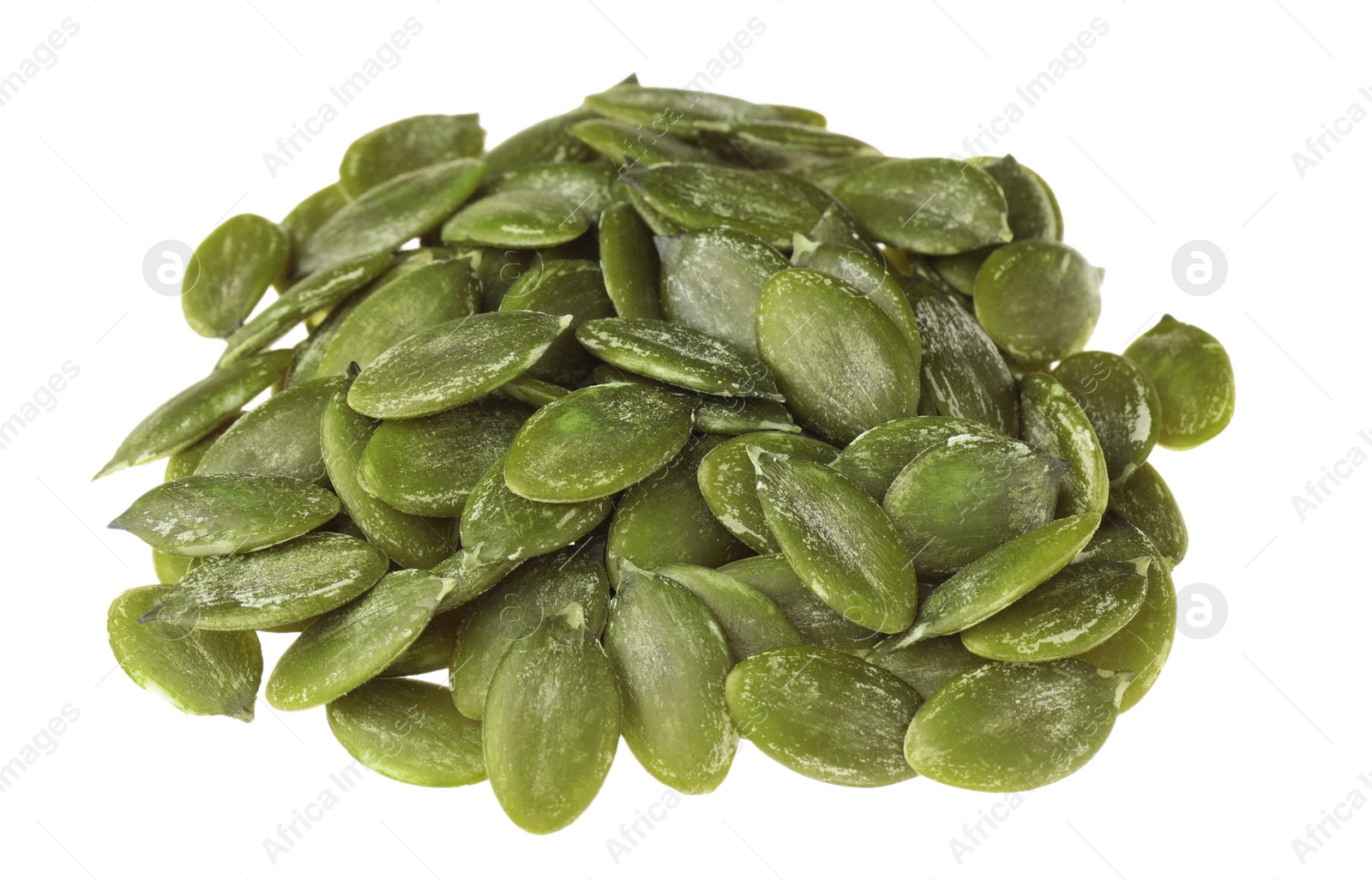 Photo of Pile of peeled pumpkin seeds isolated on white