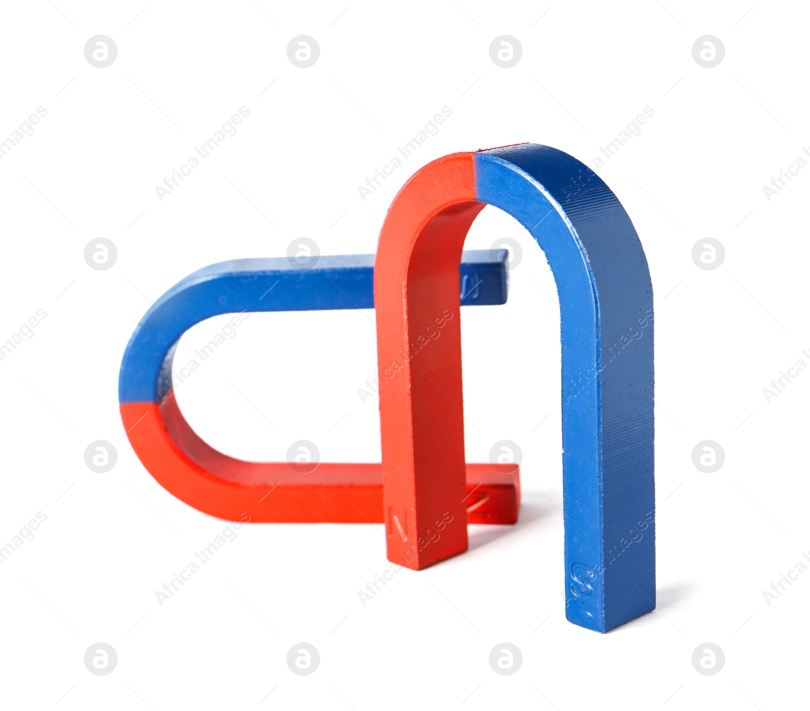 Photo of Red and blue horseshoe magnets isolated on white