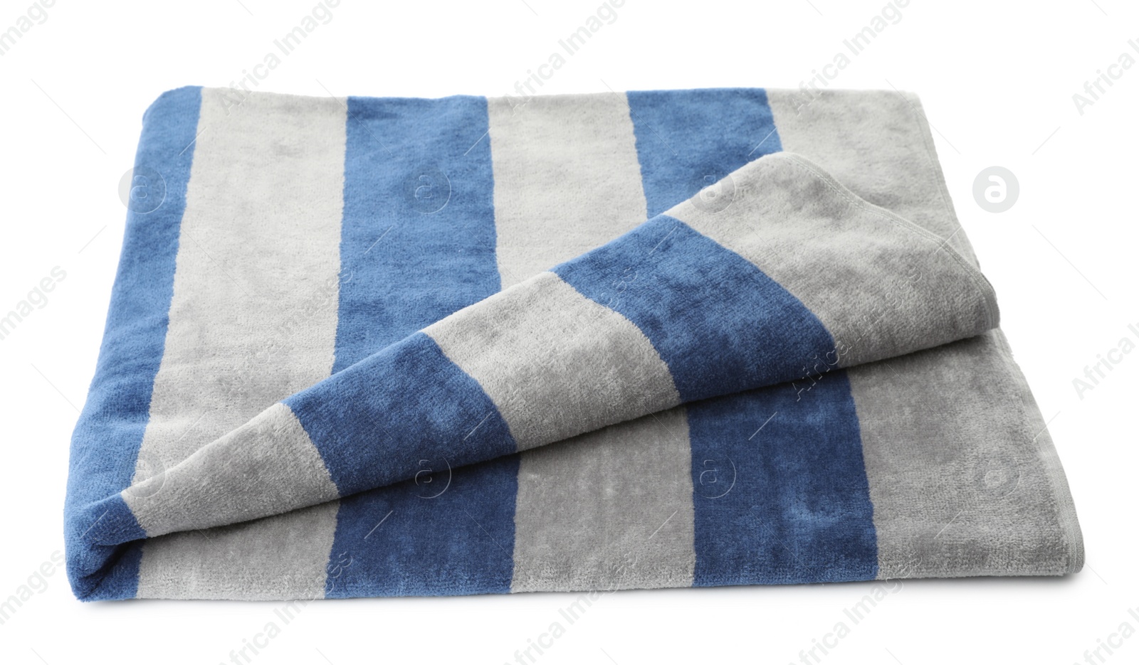 Photo of Folded striped beach towel isolated on white