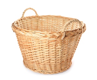 Wicker basket with handles isolated on white