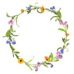 Image of Wreath of beautiful wild flowers isolated on white