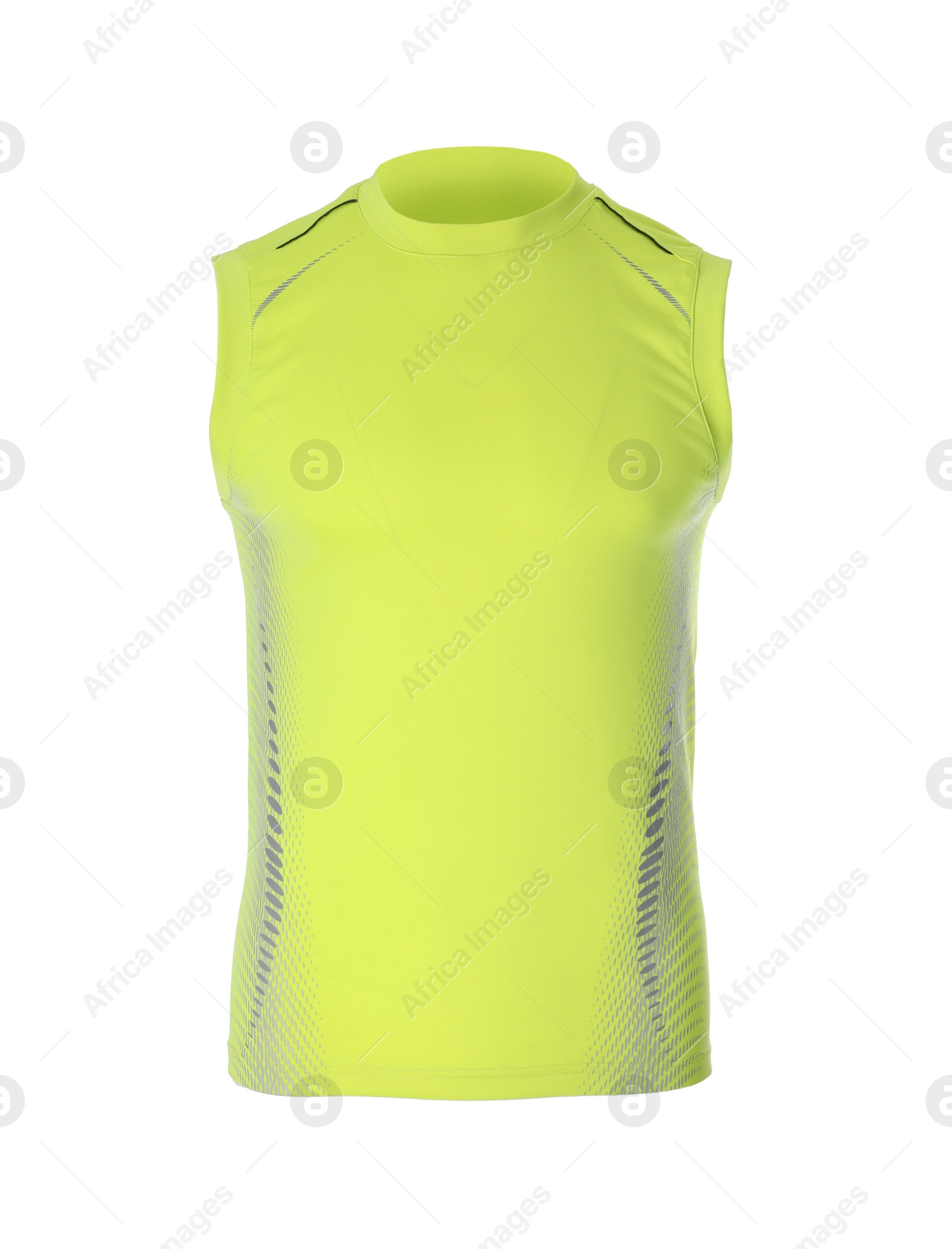 Photo of Yellow men's sleeveless shirt isolated on white. Sports clothing