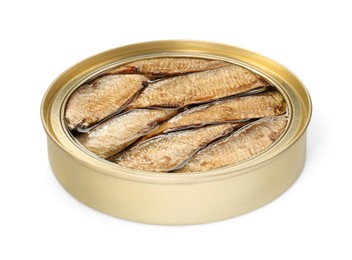 Photo of One tin can of sprats isolated on white