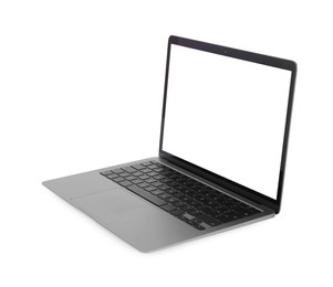 Photo of Laptop with blank screen isolated on white