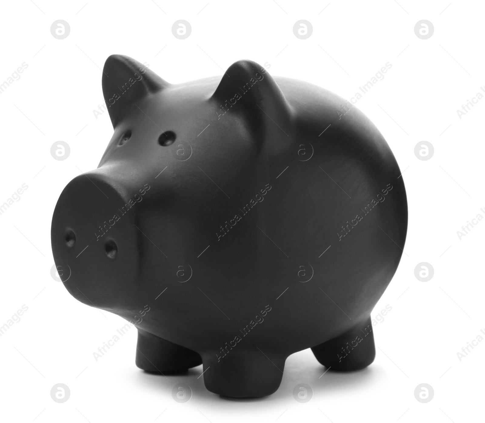 Photo of Black piggy bank on white background. Money saving