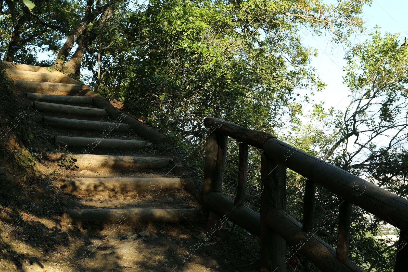 Photo of Beautiful wooden fence and stairs in high mountains