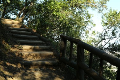 Beautiful wooden fence and stairs in high mountains