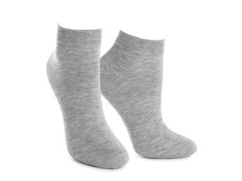 Pair of light grey socks isolated on white