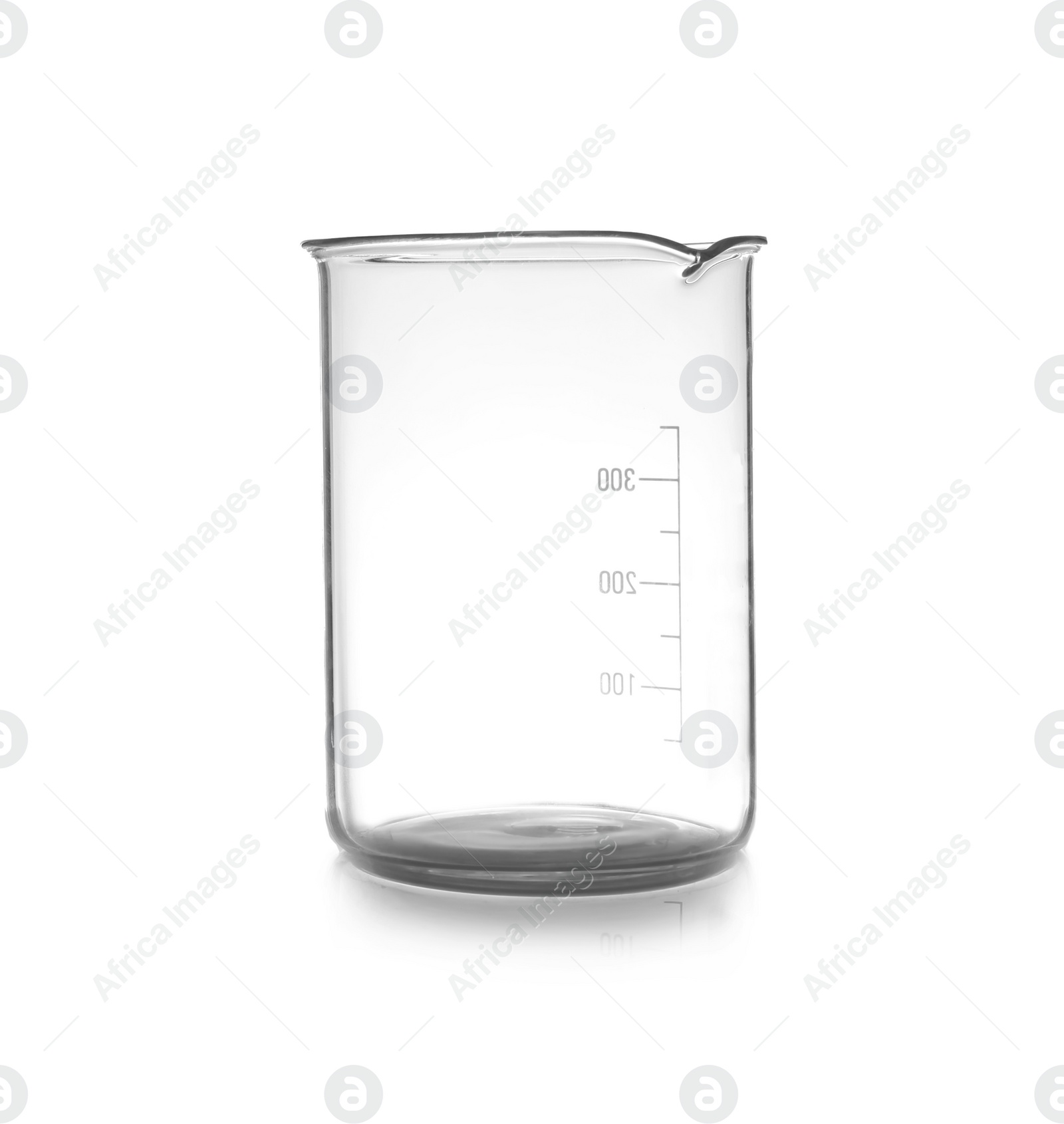 Photo of Empty laboratory beaker on table. Chemical analysis